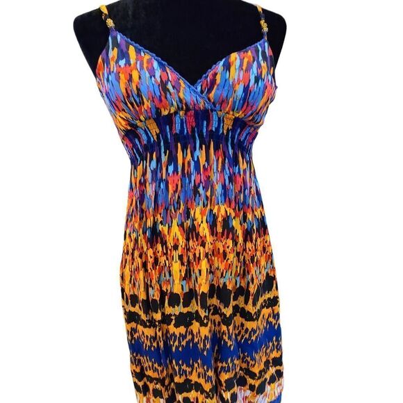 Derek Heart Sundress Strappy Geometric Colorful‎ Smocked Bodice Sz XS - Picture 9 of 13